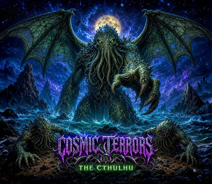 Cosmic Terrors™ - The Cthulhu artwork featuring the Great Old One rising from the ocean under a full moon